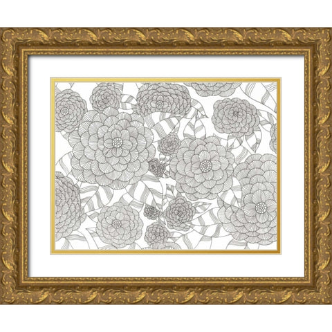 Wild Hydrangeas Less Gold Ornate Wood Framed Art Print with Double Matting by Varacek, Pam