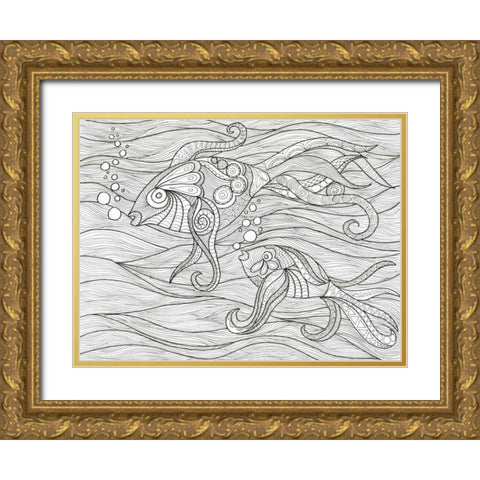 Fish Conversation Gold Ornate Wood Framed Art Print with Double Matting by Varacek, Pam