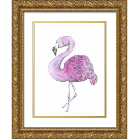 Flamingo Gold Ornate Wood Framed Art Print with Double Matting by Varacek, Pam