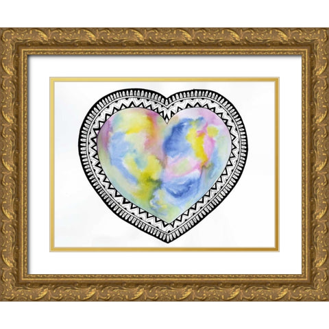 Tribal Heart Gold Ornate Wood Framed Art Print with Double Matting by Varacek, Pam