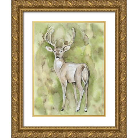 Sterling Deer Gold Ornate Wood Framed Art Print with Double Matting by Varacek, Pam
