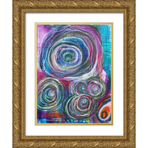 Circular Abstraction Gold Ornate Wood Framed Art Print with Double Matting by Varacek, Pam