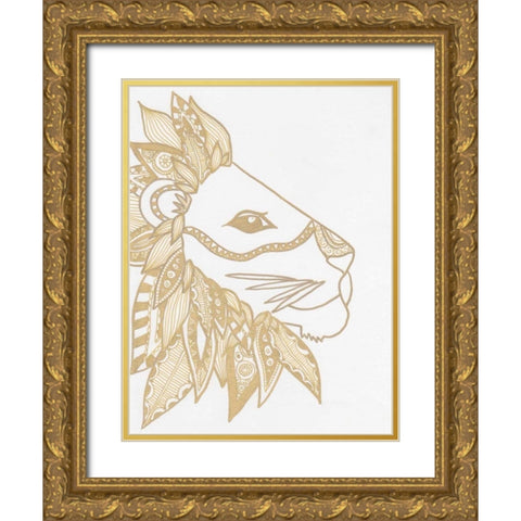 Lion Gold Gold Ornate Wood Framed Art Print with Double Matting by Varacek, Pam