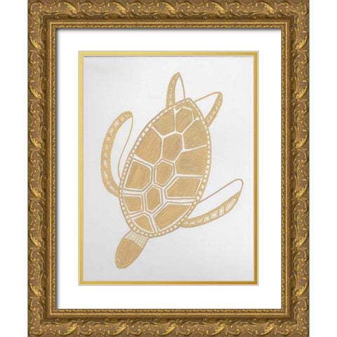 Golden Sea Turtle Gold Ornate Wood Framed Art Print with Double Matting by Varacek, Pam