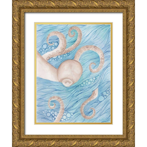 Sea Of Octopus Gold Ornate Wood Framed Art Print with Double Matting by Varacek, Pam