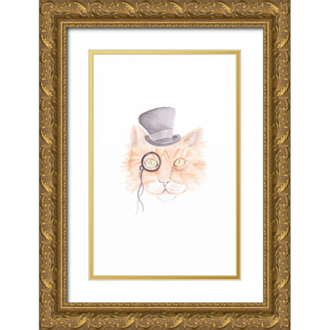 Monacle Meow Gold Ornate Wood Framed Art Print with Double Matting by Varacek, Pam