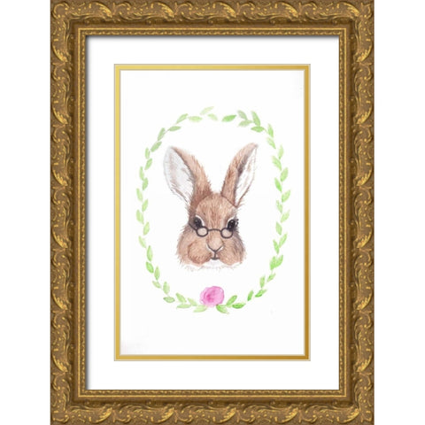 Bespectacled Bunny Gold Ornate Wood Framed Art Print with Double Matting by Varacek, Pam