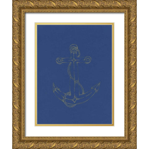 Glowing Indigo Anchor Gold Ornate Wood Framed Art Print with Double Matting by Varacek, Pam
