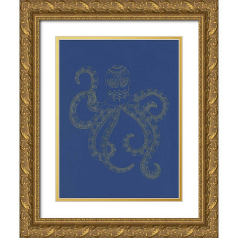 Glowing Indigo Octo Gold Ornate Wood Framed Art Print with Double Matting by Varacek, Pam
