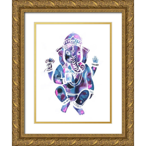 Buddha Elephant Gold Ornate Wood Framed Art Print with Double Matting by Varacek, Pam