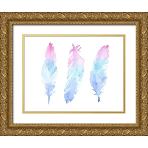 Vibrant Feathers Gold Ornate Wood Framed Art Print with Double Matting by Varacek, Pam