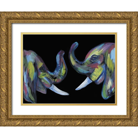 Colorful Elephants 1 Gold Ornate Wood Framed Art Print with Double Matting by Varacek, Pam