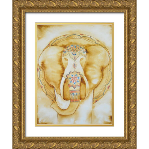 Natural Elephant Gold Ornate Wood Framed Art Print with Double Matting by Varacek, Pam