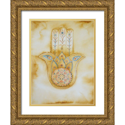 Natural Hamsa Gold Ornate Wood Framed Art Print with Double Matting by Varacek, Pam