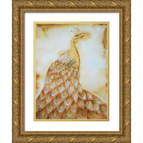 Natural Peacock Gold Ornate Wood Framed Art Print with Double Matting by Varacek, Pam