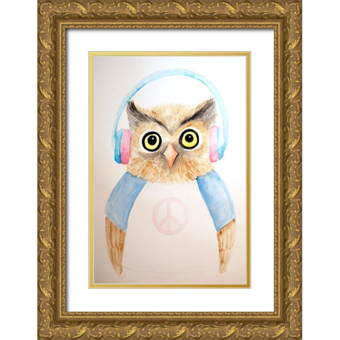 Hip Owl Gold Ornate Wood Framed Art Print with Double Matting by Varacek, Pam