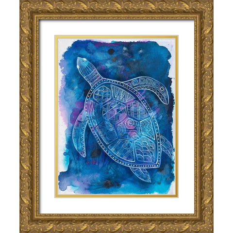 Vibrant Turtle 2 Gold Ornate Wood Framed Art Print with Double Matting by Varacek, Pam