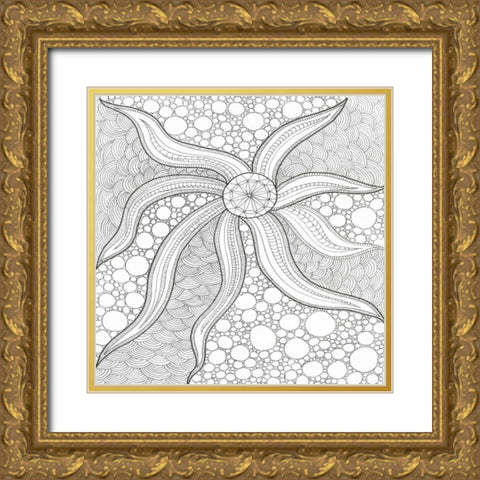 Coastal Starfish Gold Ornate Wood Framed Art Print with Double Matting by Varacek, Pam