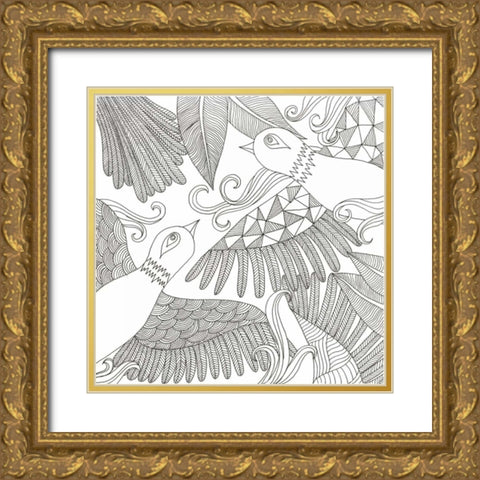 Love Birds Gold Ornate Wood Framed Art Print with Double Matting by Varacek, Pam