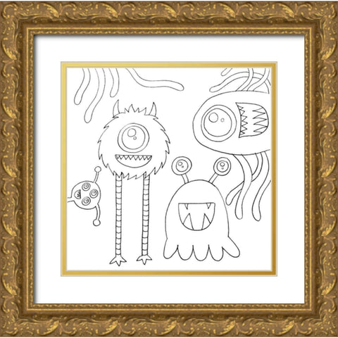 Monsters Gold Ornate Wood Framed Art Print with Double Matting by Varacek, Pam