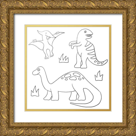Dinosaurs Gold Ornate Wood Framed Art Print with Double Matting by Varacek, Pam