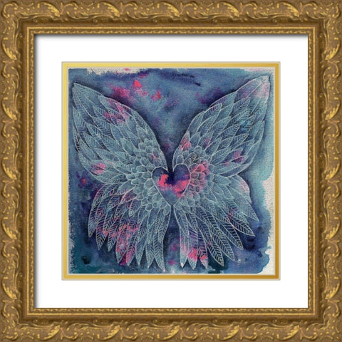 Wings With Heart Gold Ornate Wood Framed Art Print with Double Matting by Varacek, Pam