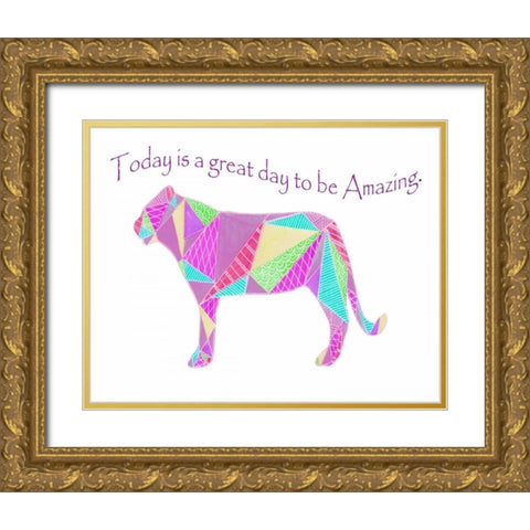 Colorpoly Lion Gold Ornate Wood Framed Art Print with Double Matting by Varacek, Pam