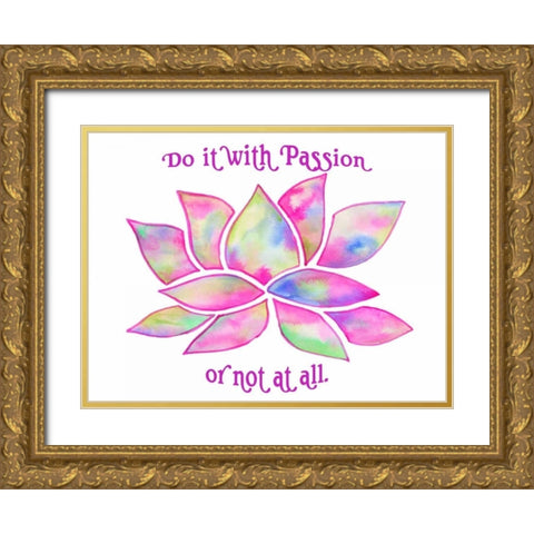 Tie Dye Lotus Passion Gold Ornate Wood Framed Art Print with Double Matting by Varacek, Pam