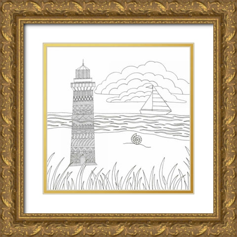 Summer Lighthouse Gold Ornate Wood Framed Art Print with Double Matting by Varacek, Pam