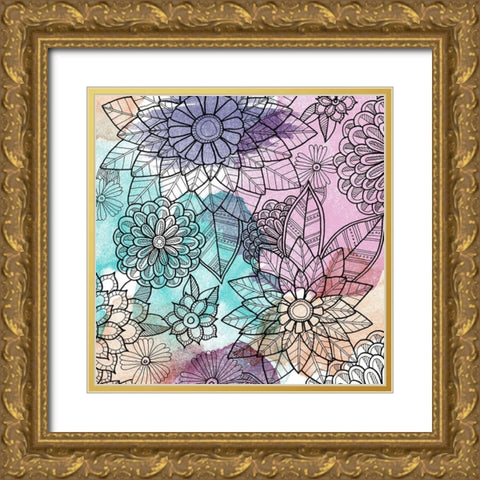 Watercolor Bouquet 2 Gold Ornate Wood Framed Art Print with Double Matting by Varacek, Pam