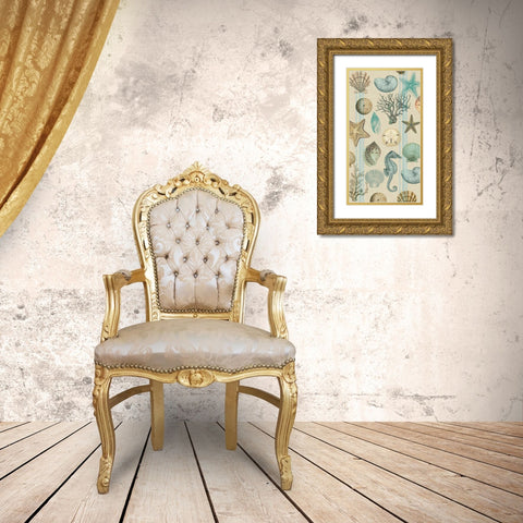 Beach Comber Cream Gold Ornate Wood Framed Art Print with Double Matting by Lula Bijoux and Company