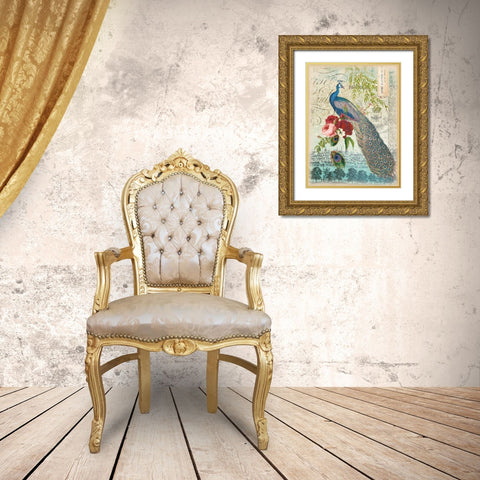 New Peacock 1 Gold Ornate Wood Framed Art Print with Double Matting by Lula Bijoux and Company