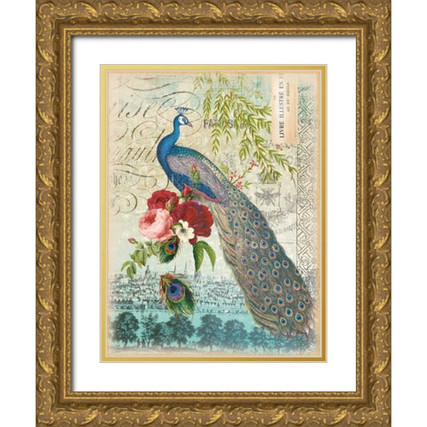 New Peacock 1 Gold Ornate Wood Framed Art Print with Double Matting by Lula Bijoux and Company