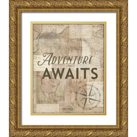 Adventure Awaits Recolor Gold Ornate Wood Framed Art Print with Double Matting by Allen, Candace