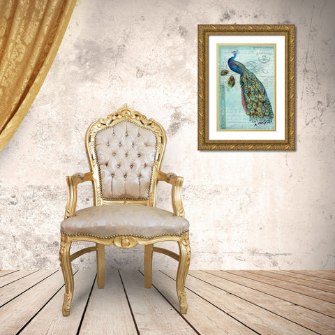 Peacock Teal Nouveau 1 Gold Ornate Wood Framed Art Print with Double Matting by Lula Bijoux and Company