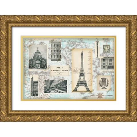 Paris Collage Global Gold Ornate Wood Framed Art Print with Double Matting by Allen, Candace