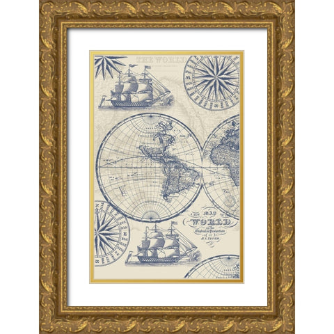 Nautical Ocean Maps Coordiate Creme Gold Ornate Wood Framed Art Print with Double Matting by Allen, Candace