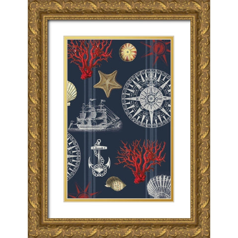 Nautical Main Navy Gold Ornate Wood Framed Art Print with Double Matting by Allen, Candace