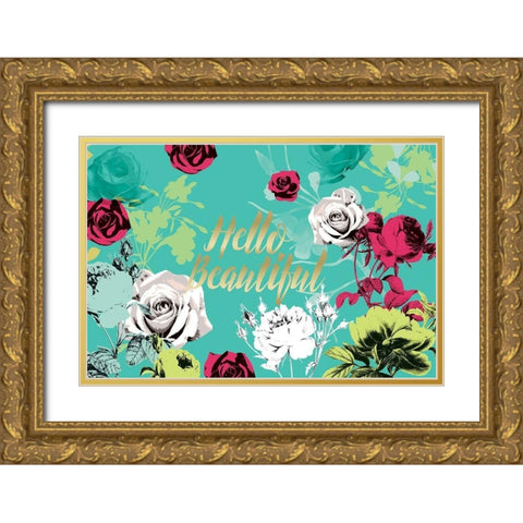 Hello Beautiful Bright Roses Gold Ornate Wood Framed Art Print with Double Matting by Allen, Candace