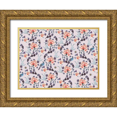 Kimono Quilt Floral 1 Gold Ornate Wood Framed Art Print with Double Matting by Allen, Candace