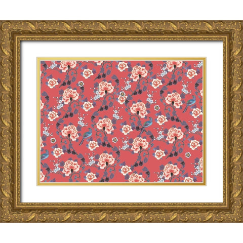 Kimono Quilt Floral 2 Gold Ornate Wood Framed Art Print with Double Matting by Allen, Candace