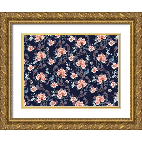 Kimono Quilt Floral 3 Gold Ornate Wood Framed Art Print with Double Matting by Allen, Candace