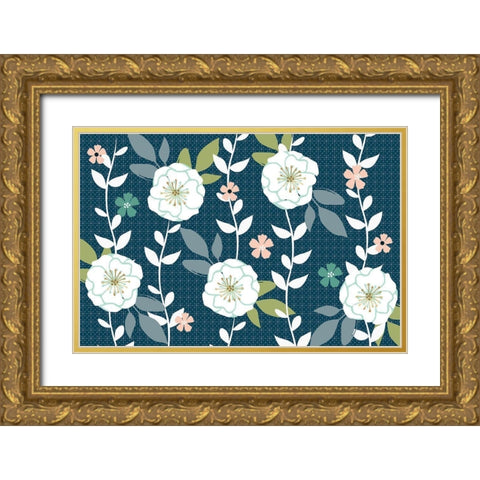 Folksy Floral Dark Gold Ornate Wood Framed Art Print with Double Matting by Allen, Candace