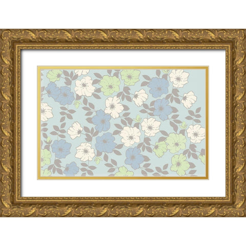 Blue Flowers and Linen Gold Ornate Wood Framed Art Print with Double Matting by Allen, Candace