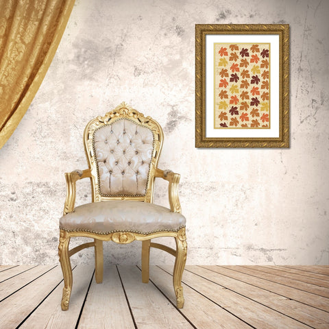 Welcome Fall Leaves Swirl 2 Gold Ornate Wood Framed Art Print with Double Matting by Allen, Candace
