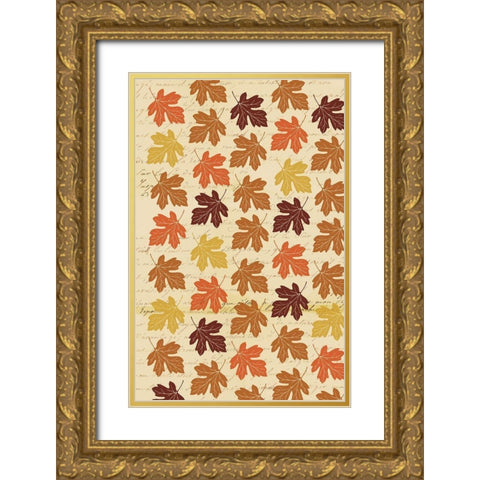 Welcome Fall Leaves Swirl 2 Gold Ornate Wood Framed Art Print with Double Matting by Allen, Candace