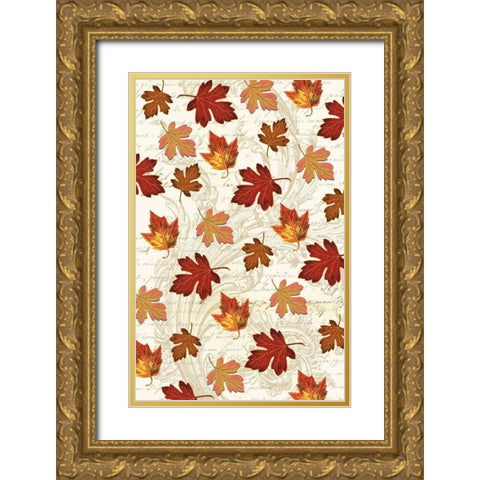 Welcome Fall Leaves Swirl 1 Gold Ornate Wood Framed Art Print with Double Matting by Allen, Candace
