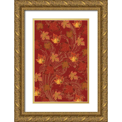 Welcome Fall Leaves Swirl 2 Gold Ornate Wood Framed Art Print with Double Matting by Allen, Candace