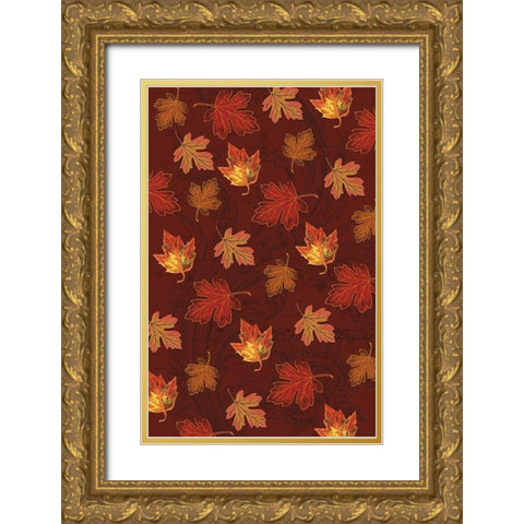 Welcome Fall Leaves Swirl 3 Gold Ornate Wood Framed Art Print with Double Matting by Allen, Candace