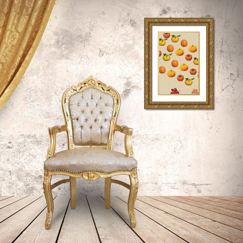 Welcome Fall Pumpkin and Dots Gold Ornate Wood Framed Art Print with Double Matting by Allen, Candace